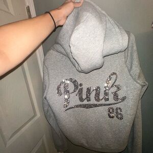 PINK Victoria's Secret Gray Sequin Hoodie